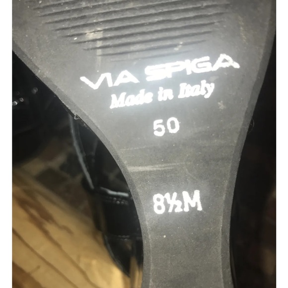 Via Spiga black shiny wedge sandals Strappy open toe ankle strap size 8.5M women - Picture 6 of 14